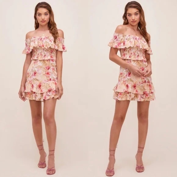 ASTR riviera mini dress tropical floral beach boho revolve small off the should - Picture 5 of 5